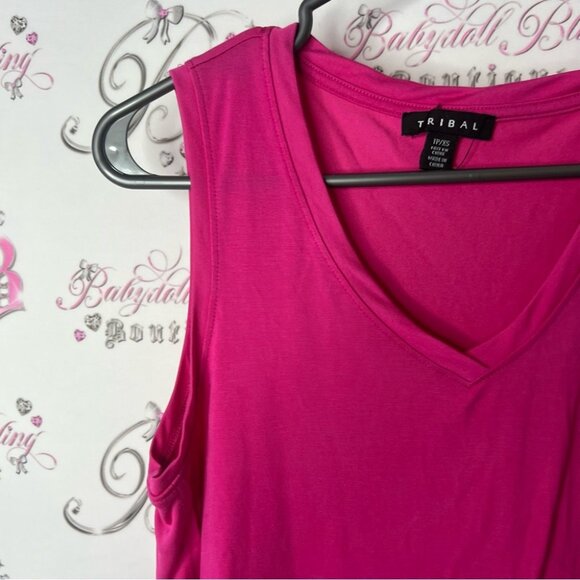 Tribal tank top Vneck flowy comfy bright Fuchsia V-Neck Tank Top - Picture 4 of 8
